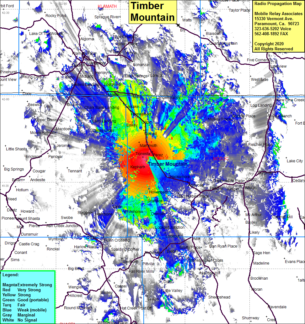 heat map radio coverage Timber Mtn II